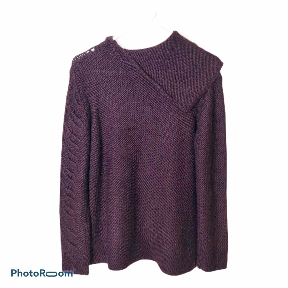 Dkny Wool Blend Split Neck Sweater Medium Purple … - image 3
